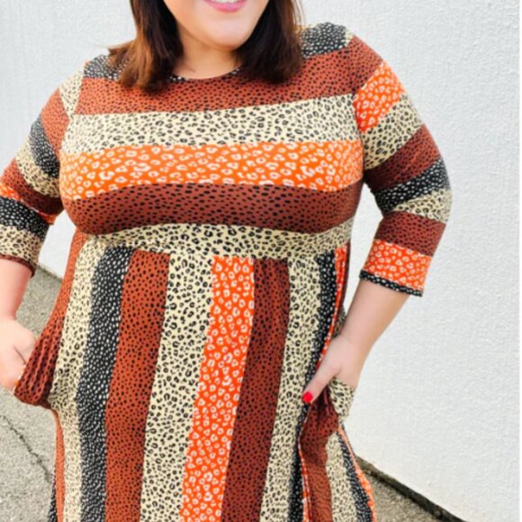 HAPTICS Taupe & Black Leopard Stripe Fit & Flare Dress SZIE 2X - Picture 4 of 5